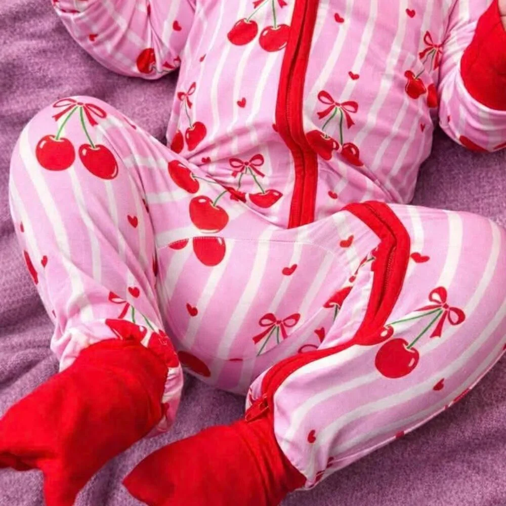 Cherry Hearts Bamboo Footie Pajamas | Cherry Print Zippy Sleeper 18-24M | NWT
